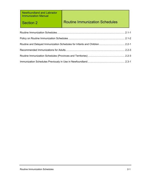Section 2 Routine Immunization Schedules - Government of ...