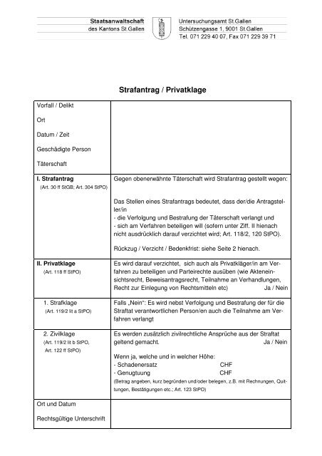 Strafantrag - Staatsanwaltschaft St.Gallen