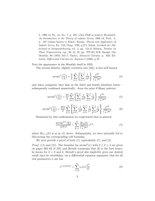 Integer Powers of Arcsin - CiteSeerX