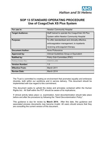 SOP 13 STANDARD OPERATING PROCEDURE Use Of ...