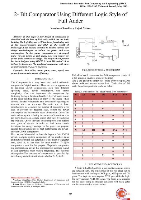 2 Bit Comparator Using Different Logic Style Of Full Adder