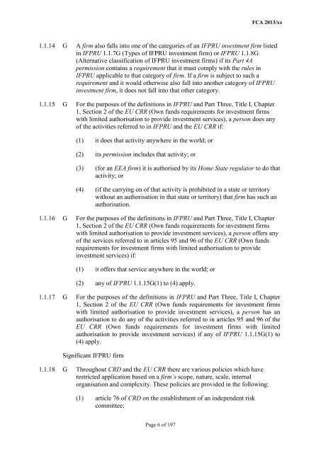 CP13/6 - CRD IV for Investment Firms - Financial Conduct Authority