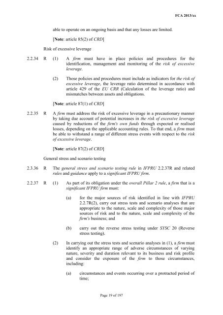 CP13/6 - CRD IV for Investment Firms - Financial Conduct Authority