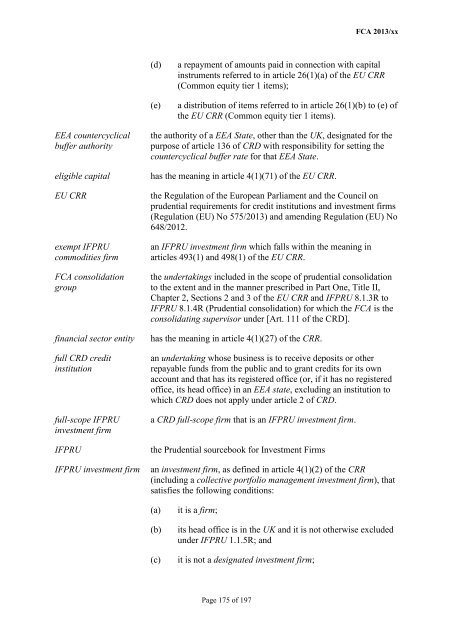 CP13/6 - CRD IV for Investment Firms - Financial Conduct Authority