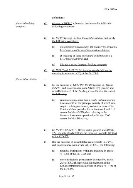 CP13/6 - CRD IV for Investment Firms - Financial Conduct Authority