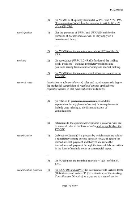 CP13/6 - CRD IV for Investment Firms - Financial Conduct Authority