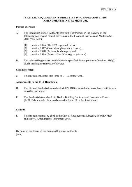 CP13/6 - CRD IV for Investment Firms - Financial Conduct Authority