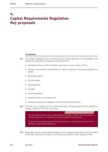 CP13/6 - CRD IV for Investment Firms - Financial Conduct Authority