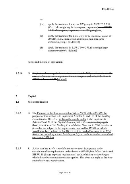 CP13/6 - CRD IV for Investment Firms - Financial Conduct Authority