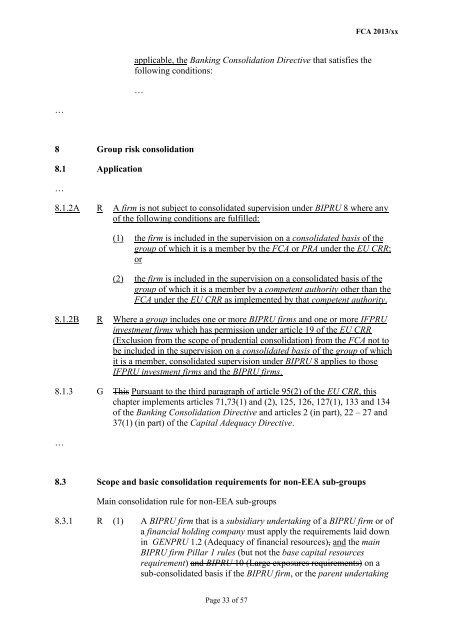 CP13/6 - CRD IV for Investment Firms - Financial Conduct Authority