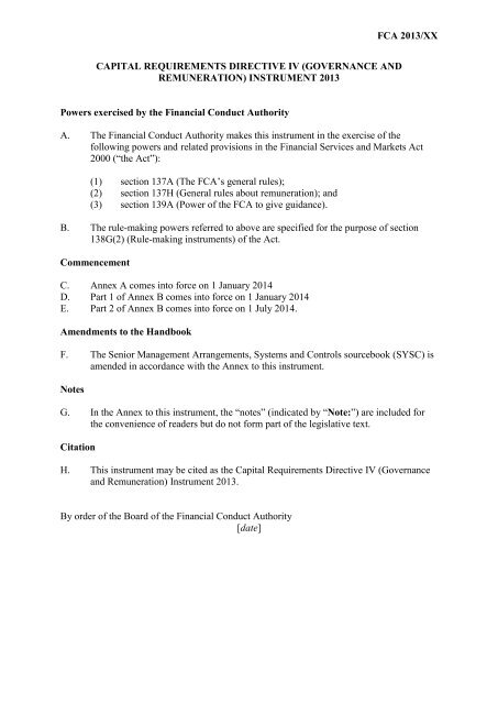 CP13/6 - CRD IV for Investment Firms - Financial Conduct Authority