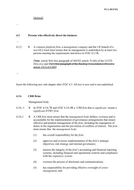 CP13/6 - CRD IV for Investment Firms - Financial Conduct Authority