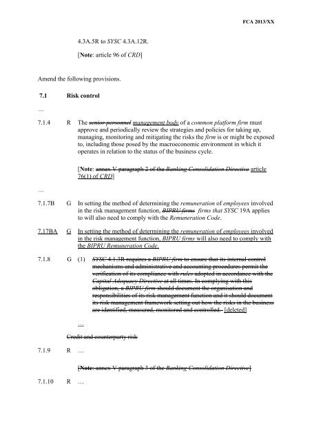 CP13/6 - CRD IV for Investment Firms - Financial Conduct Authority