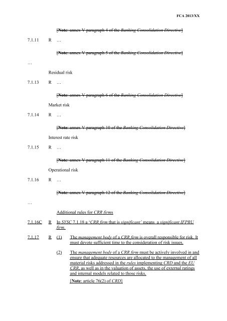 CP13/6 - CRD IV for Investment Firms - Financial Conduct Authority