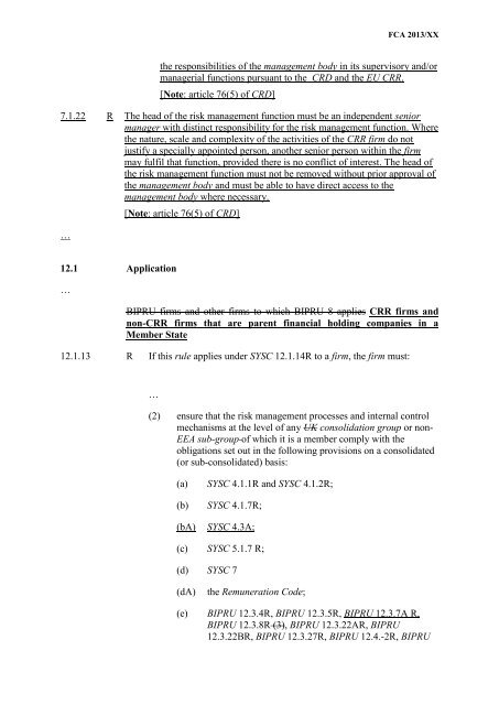 CP13/6 - CRD IV for Investment Firms - Financial Conduct Authority