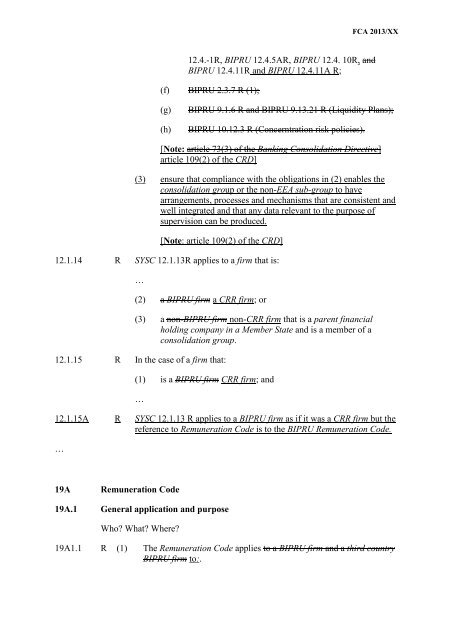 CP13/6 - CRD IV for Investment Firms - Financial Conduct Authority