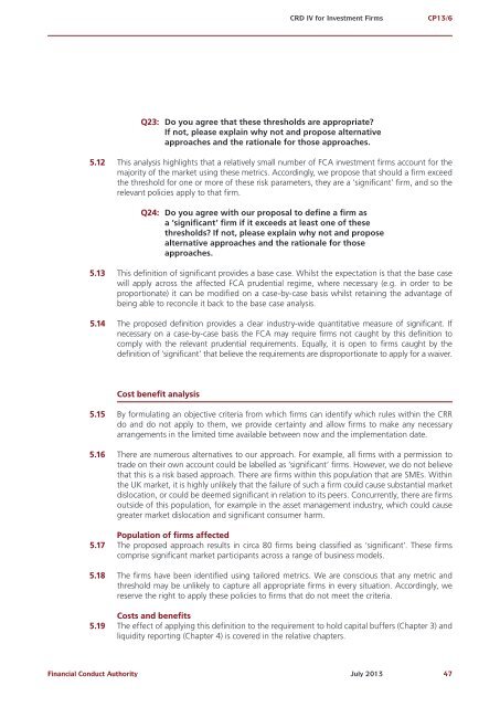 CP13/6 - CRD IV for Investment Firms - Financial Conduct Authority