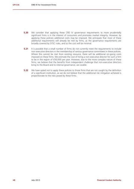 CP13/6 - CRD IV for Investment Firms - Financial Conduct Authority