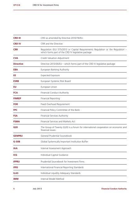 CP13/6 - CRD IV for Investment Firms - Financial Conduct Authority