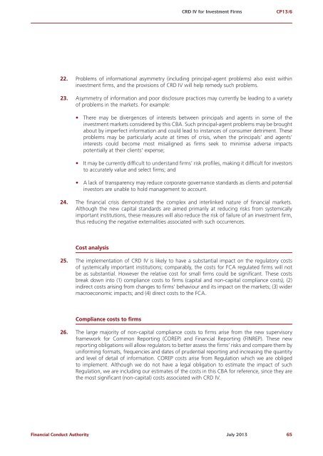 CP13/6 - CRD IV for Investment Firms - Financial Conduct Authority