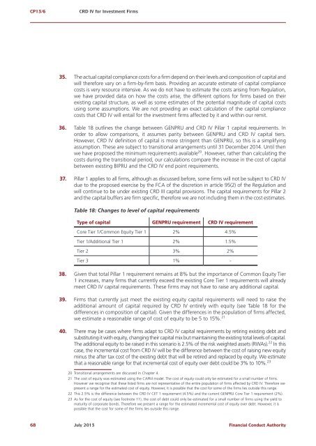 CP13/6 - CRD IV for Investment Firms - Financial Conduct Authority