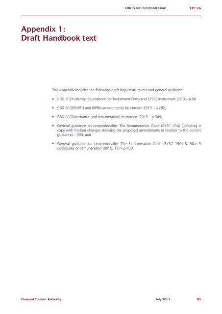 CP13/6 - CRD IV for Investment Firms - Financial Conduct Authority