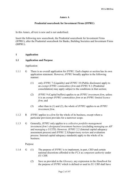 CP13/6 - CRD IV for Investment Firms - Financial Conduct Authority