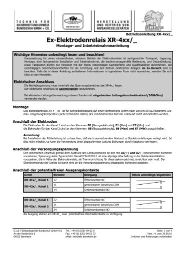 Ex-Elektrodenrelais XR-4xx/_ - E.L.B. Füllstandsgeräte Bundschuh ...