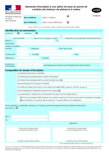 dossier inscription permis bateau a telecharger - Blondeau Marine