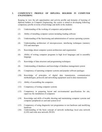 Competency Profile of Diploma Holders in Computer Engineering