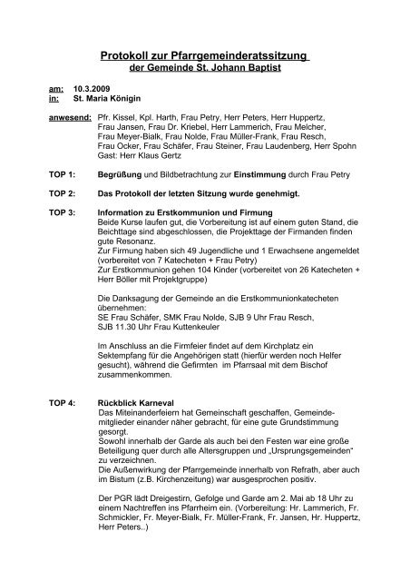 Protokoll zur Pfarrgemeinderatssitzung - Kirchen-in-refrath.de