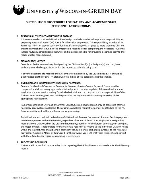Personnel Action Form Distribution Procedure