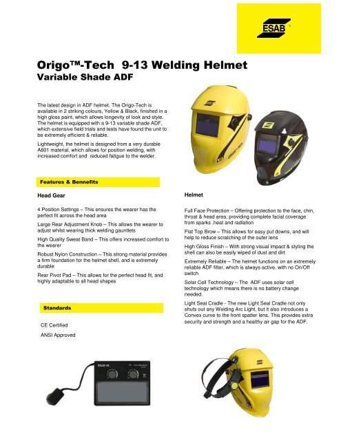 OrigoÃ¢Â„Â¢-Tech 9-13 Welding Helmet - ESAB