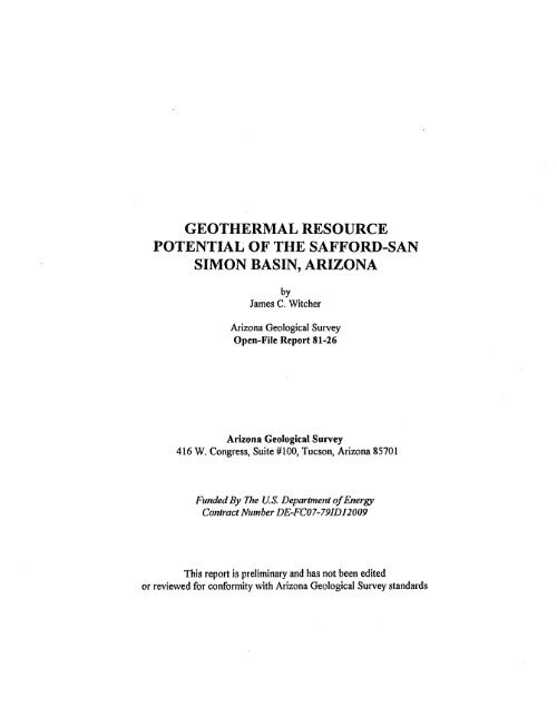 geothermal resource potential of the safford-san simon basin, arizona