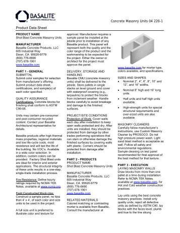 Concrete Masonry Units 04 220-1 Product Data Sheet