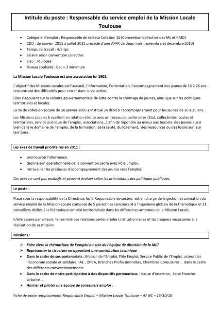 Responsable Du Service Emploi De La Mission Locale Andml