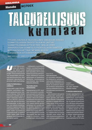 Lue Honda NC700X -artikkeli (MP Maailma 1/2012, pdf).