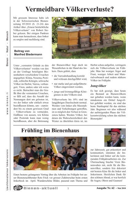 Bienen-aktuell Nr. 62.indd - Liechtensteiner Imkerverein