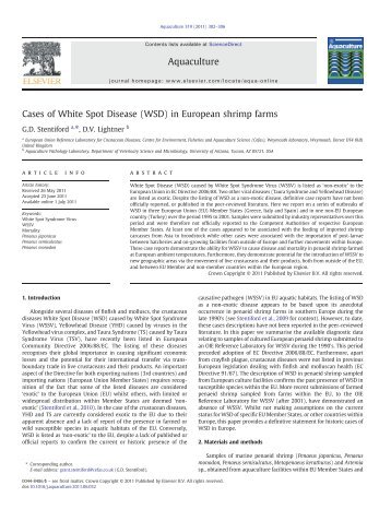 Cases of White Spot Disease (WSD) in European shrimp farms