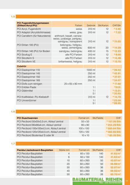 PREISLISTE 2011 - Baumaterial-Riehen