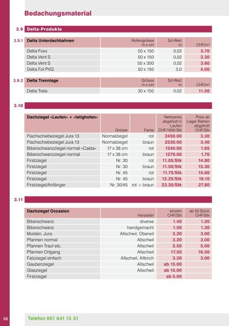 PREISLISTE 2011 - Baumaterial-Riehen