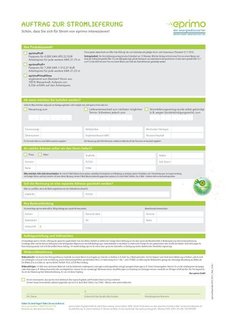 Auftrag Zur Stromlieferung Eprimo