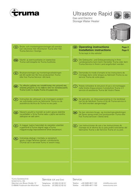 Ultrastore rapid water heater 2004 (473kb) - Swift Owners Club