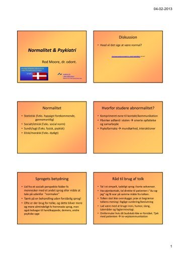 Normalitet og Psykiske lidelser 6. sem. 2013 - Aarhus Universitet