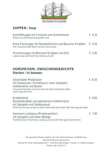 SUPPEN / Soup - Rickmer Rickmers Gastronomie