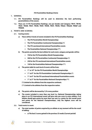 ITU Paratriathlon Ranking Criteria - International Triathlon Union