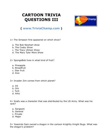 CARTOON TRIVIA QUESTIONS III - Trivia Champ