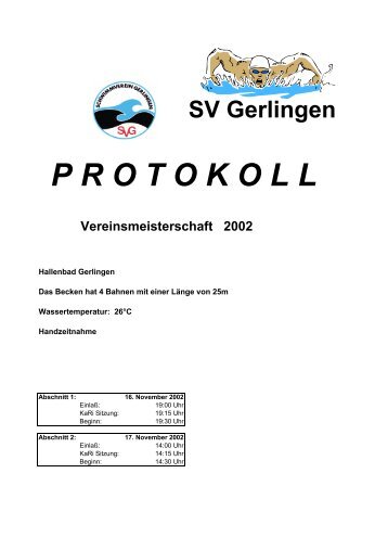 Protokoll Vereinsmeisterschaft 2002 - Schwimmverein Gerlingen e. V.