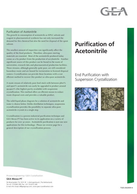 Purification of Acetonitrile - GEA Messo PT