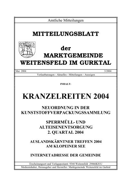 Amtliches Mitteilungsblatt Mai 2004 - Marktgemeinde Weitensfeld